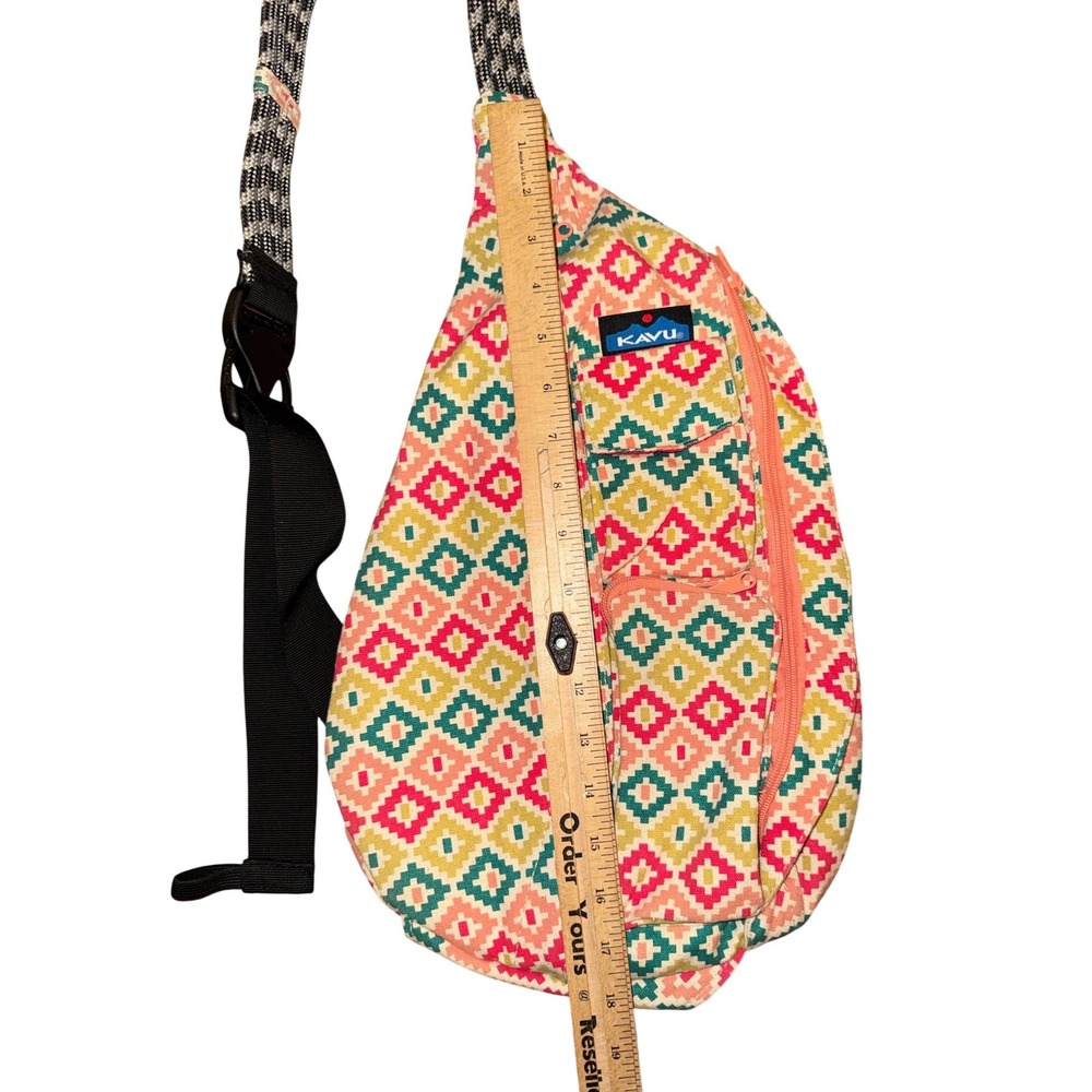 KAVU Rope Bag Sling Backpack OS Multicolor Geometric Diamond - Picture 4 of 6